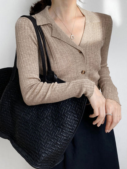 Cárdigan Beige con Corte Ajustado y Col Chemise para Mujer | Ideal para Oficina y Uso Diario