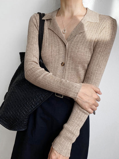 Cárdigan Beige con Corte Ajustado y Col Chemise para Mujer | Ideal para Oficina y Uso Diario