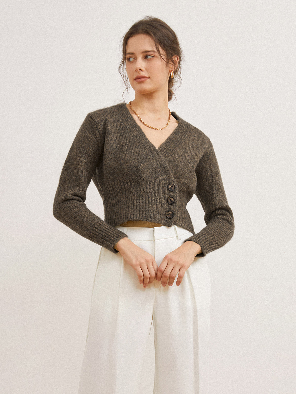 Cardigan Corto Con Botones Y Escote En V Para Mujer | Ideal Para Superposición Y Uso Diario