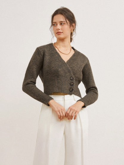 Cardigan Corto Con Botones Y Escote En V Para Mujer | Ideal Para Superposición Y Uso Diario
