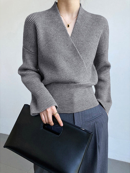 Jersey Con Corte Cruzado Tipo Portefeuille Y Cuello En V Para Mujer | Ideal Para Uso Diario Y Entornos De Oficina