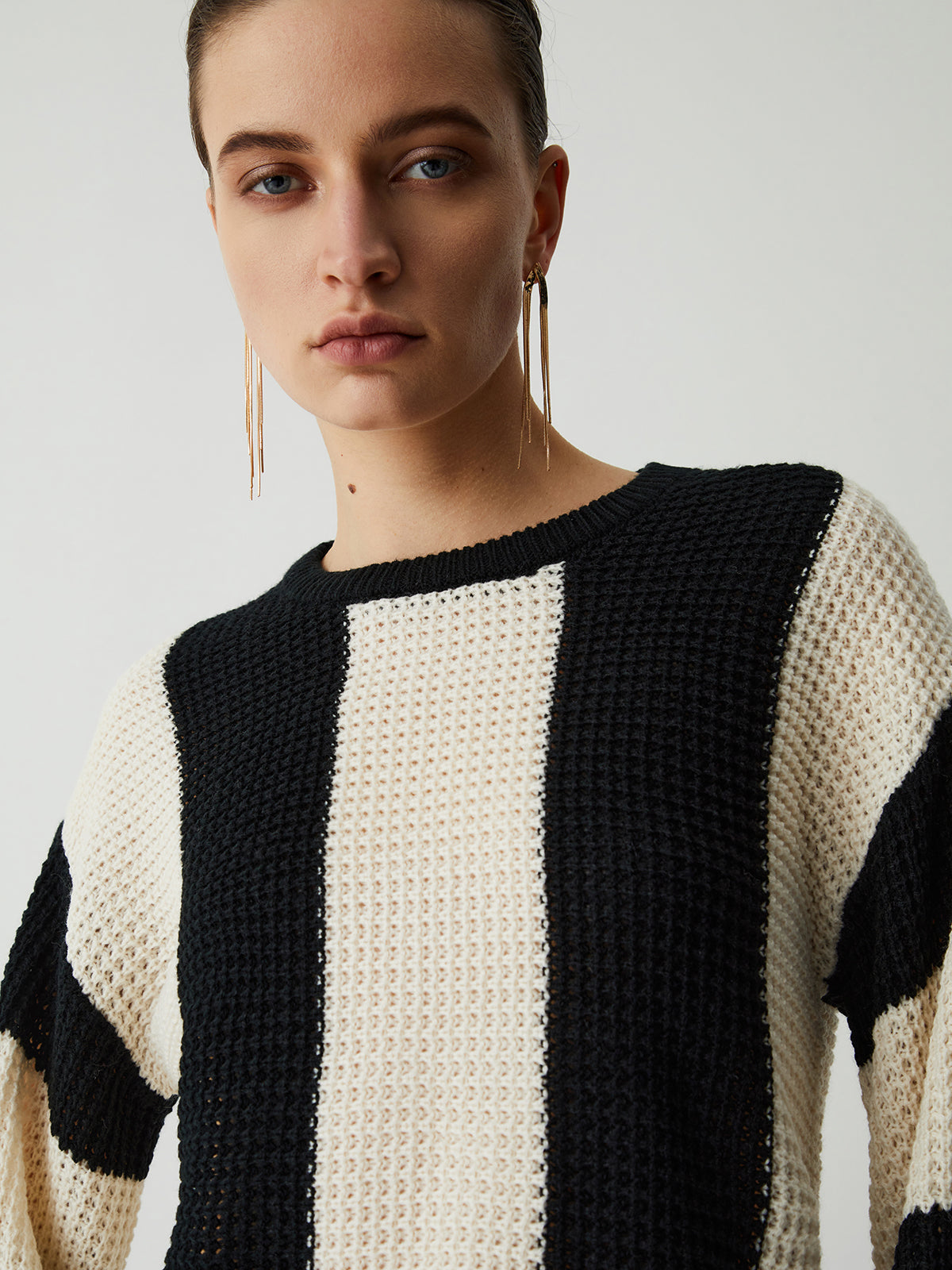 Jersey Con Rayas Verticales Bicolores Y Manga Larga Acampanada Para Adultos | Ideal Para Uso Diario E Informal