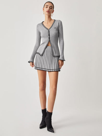 Conjunto de Dos Piezas con Cárdigan de Manga Larga y Falda Plisada para Mujer | Ideal para Uso Diario