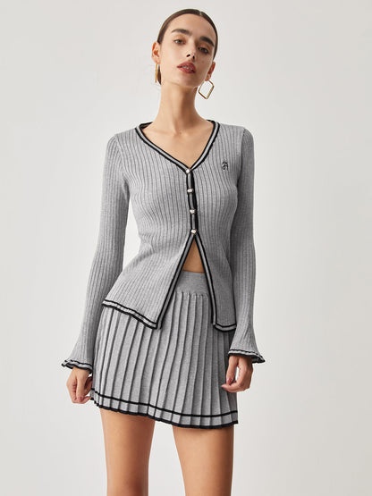 Conjunto de Dos Piezas con Cárdigan de Manga Larga y Falda Plisada para Mujer | Ideal para Uso Diario
