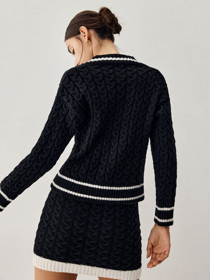 Conjunto de Dos Piezas con Jersey de Cuello en V y Falda Corta para Mujer | Ideal para Salidas Informales o Ciudad