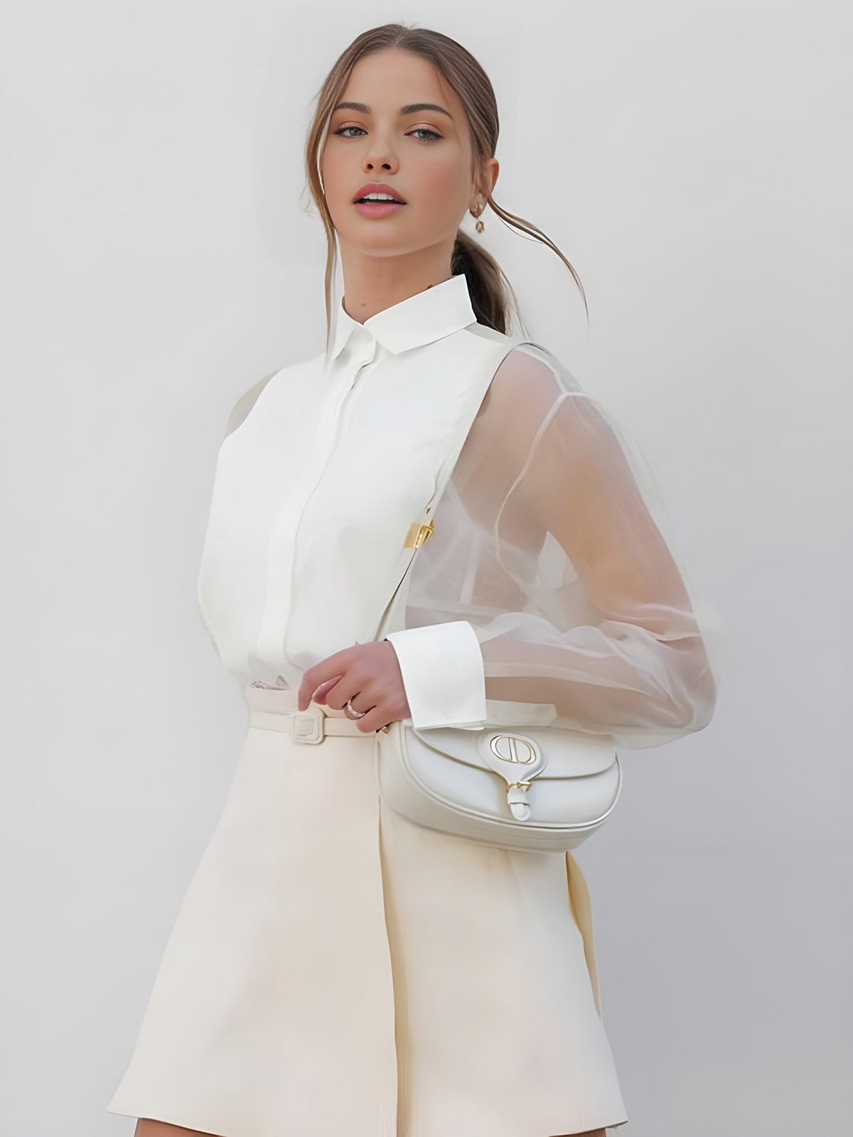 Blusa Con Mangas Transparentes Y Cuello Estructurado Para Mujer | Ideal Para Eventos Y Uso Diario