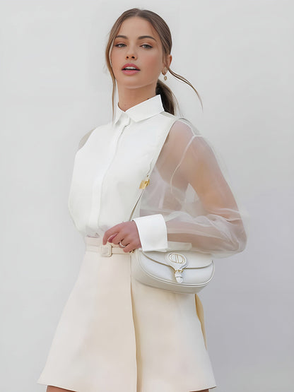 Blusa Con Mangas Transparentes Y Cuello Estructurado Para Mujer | Ideal Para Eventos Y Uso Diario