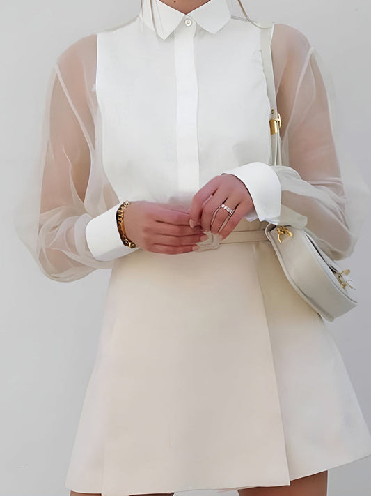 Blusa Con Mangas Transparentes Y Cuello Estructurado Para Mujer | Ideal Para Eventos Y Uso Diario