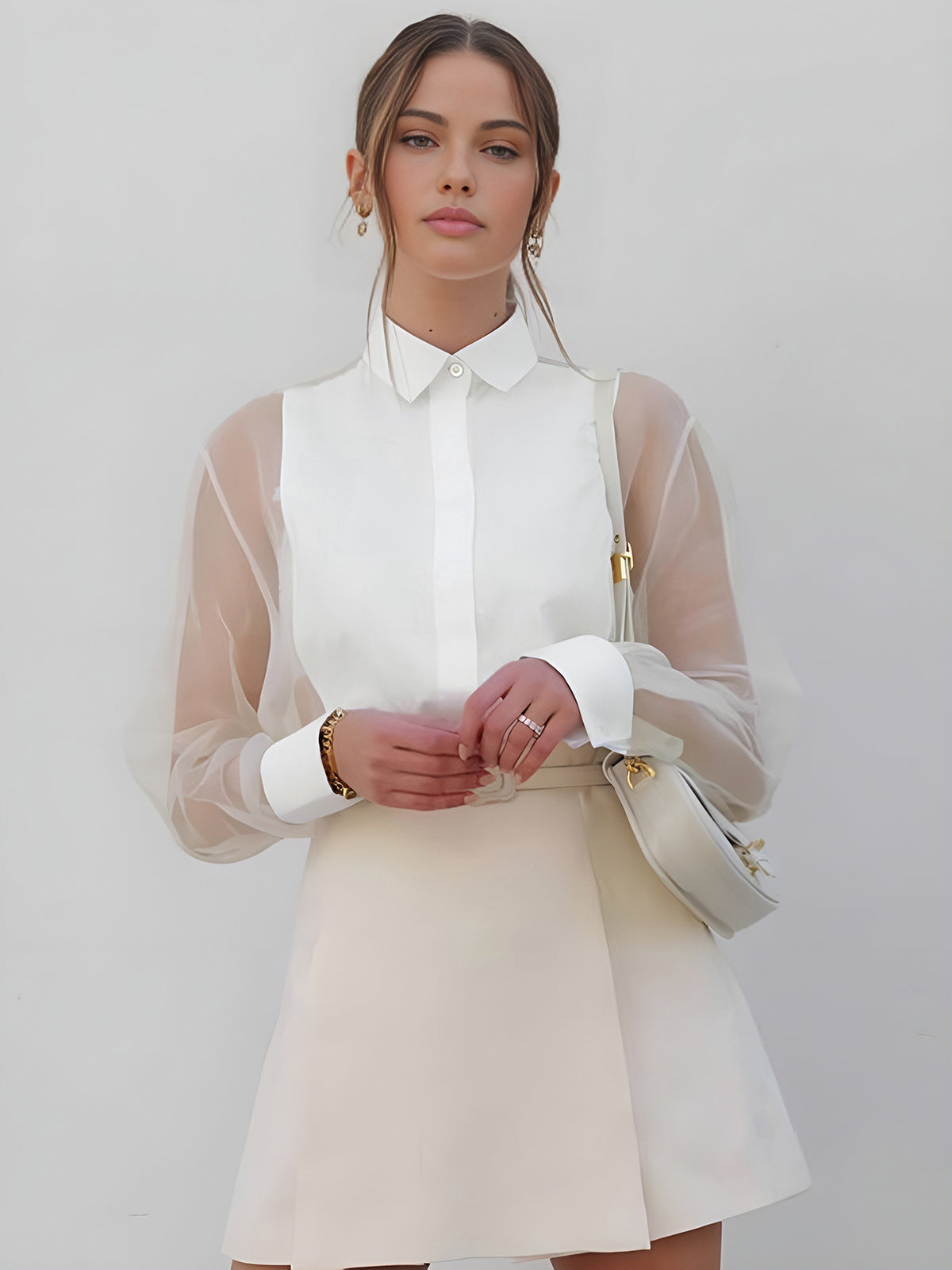 Blusa Con Mangas Transparentes Y Cuello Estructurado Para Mujer | Ideal Para Eventos Y Uso Diario