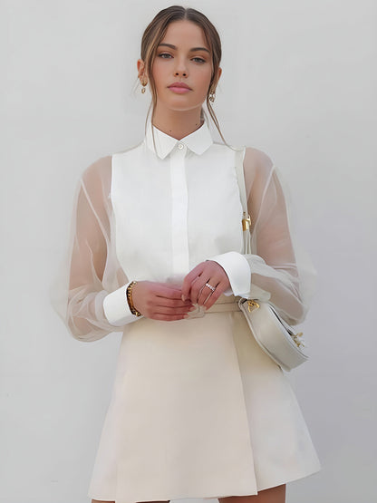 Blusa Con Mangas Transparentes Y Cuello Estructurado Para Mujer | Ideal Para Eventos Y Uso Diario