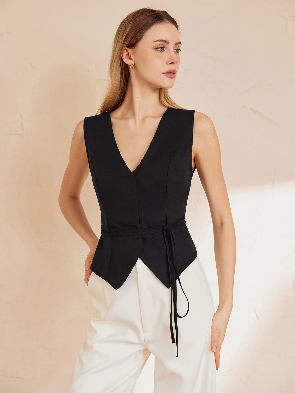 Top Sin Mangas Con Escote En V Y Cintura Ajustable Para Mujer | Ideal Para Uso Diario Y Eventos