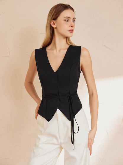 Top Sin Mangas Con Escote En V Y Cintura Ajustable Para Mujer | Ideal Para Uso Diario Y Eventos