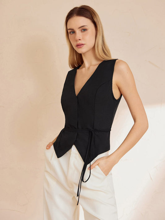 Top Sin Mangas Con Escote En V Y Cintura Ajustable Para Mujer | Ideal Para Uso Diario Y Eventos