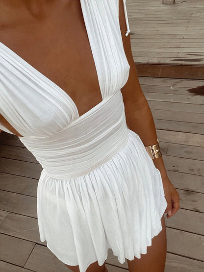 Vestido Mini Con Tirantes Anchos Y Falda Plisada Para Mujer | Ideal Para Uso En Verano Y Vacaciones