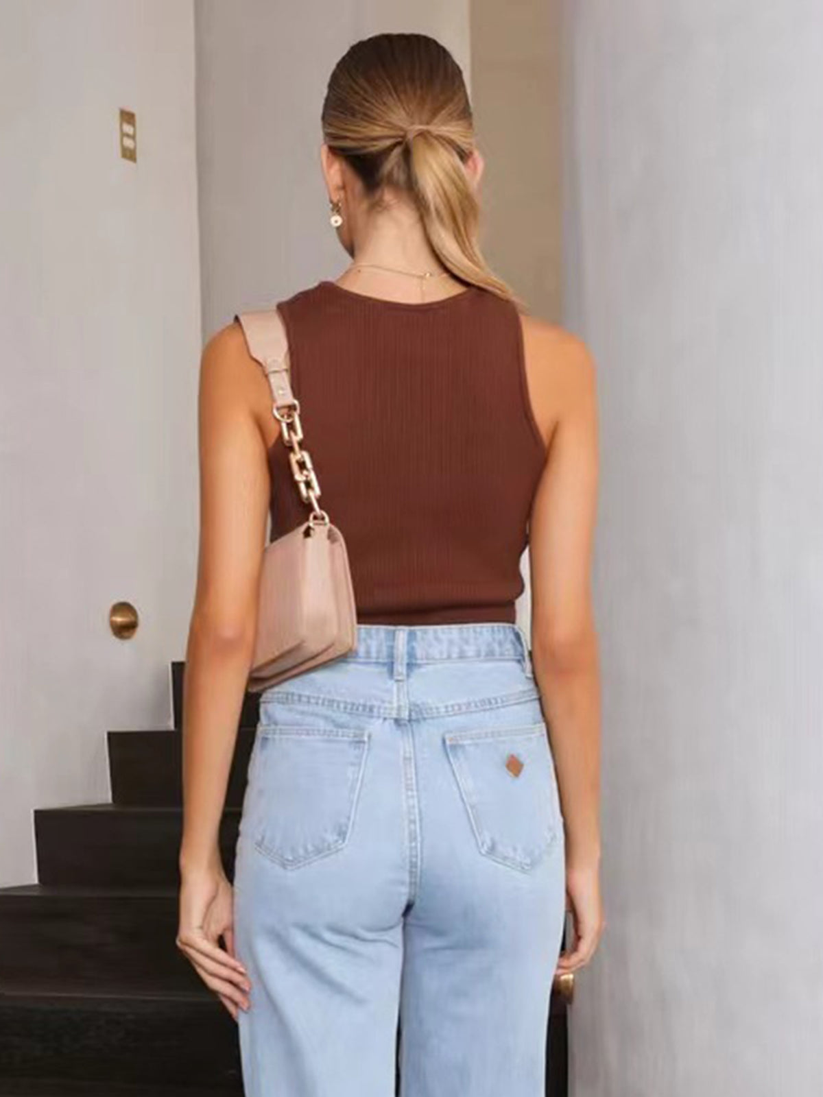 Top Sin Mangas Con Cuello Redondo Y Textura Acanalada Para Mujer | Ideal Para Uso Diario Y Oficina