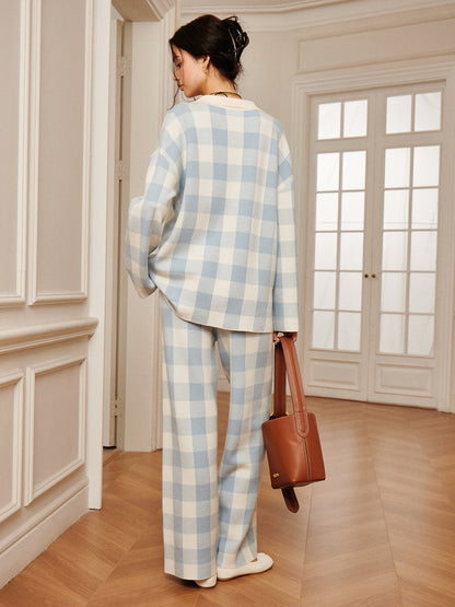 Conjunto De Dos Piezas Con Top De Cuello Contrastante Y Pantalón De Pierna Ancha Para Mujer | Ideal Para Uso Diario