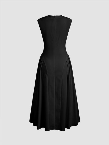 Vestido Midi sin Mangas con Escote en V y Cintura Ajustada para Mujer | Ideal para Eventos Formales