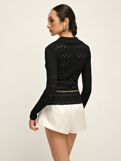 Top De Manga Larga Con Corte Ajustado Y Cuello Polo Para Mujer | Ideal Para Uso Diario