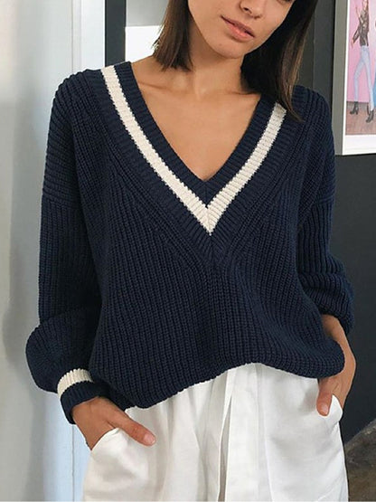 Jersey Con Cuello En V Y Rayas Contrastantes Para Adultos | Ideal Para Uso Diario E Informal