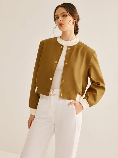 Chaqueta Corta Ligeramente Amplia Con Finitions Contrastantes Para Mujer | Ideal Para Entretiempo Y Uso Diario
