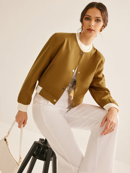 Chaqueta Corta Ligeramente Amplia Con Finitions Contrastantes Para Mujer | Ideal Para Entretiempo Y Uso Diario