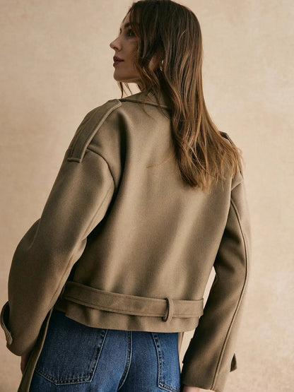 Chaqueta con Cinturón Ajustable y Diseño Liso para Mujer | Ideal para Otoño e Invierno