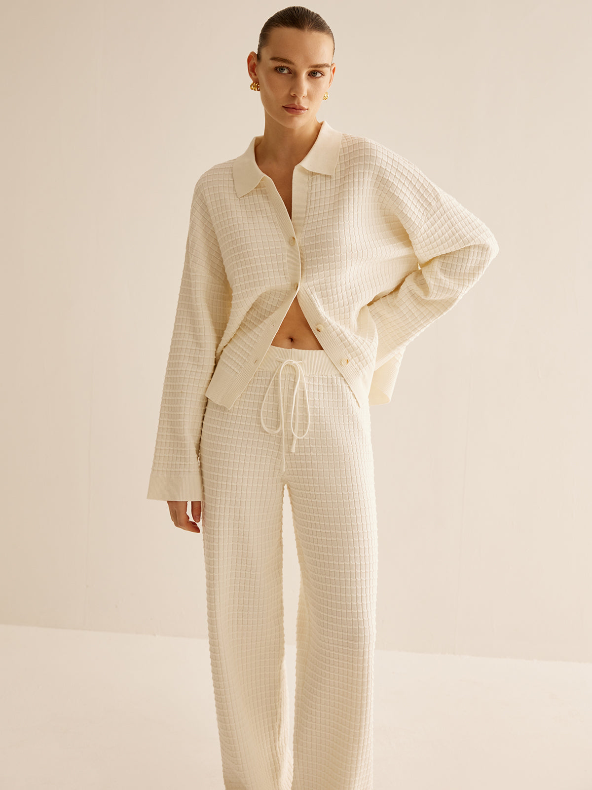 Conjunto De Dos Piezas Con Camisa Abotonada Y Pantalón Amplio Para Adultos | Ideal Para Uso Diario Y Salidas Informales