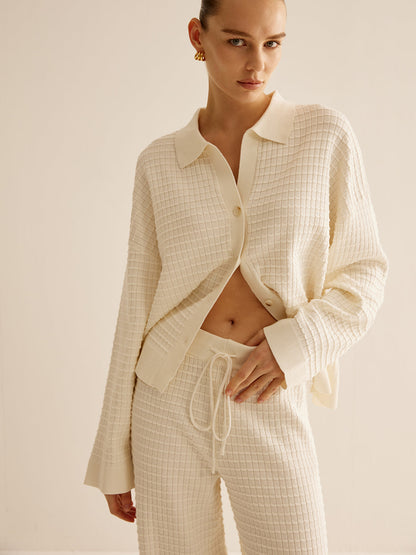Conjunto de Dos Piezas con Camisa Abotonada y Pantalón Ancho para Mujer | Ideal para Uso en Casa o Salidas Informales