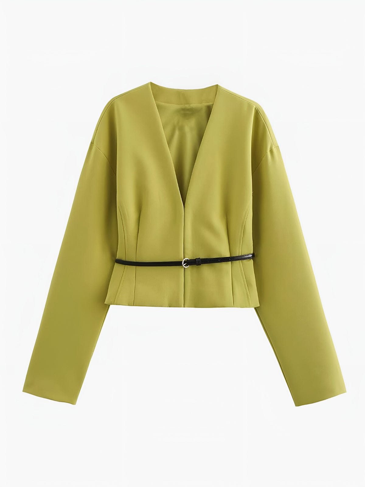 Blazer Corto con Cuello en V y Cinturón Fino para Personas Adultas | Ideal para Uso Profesional y Diario