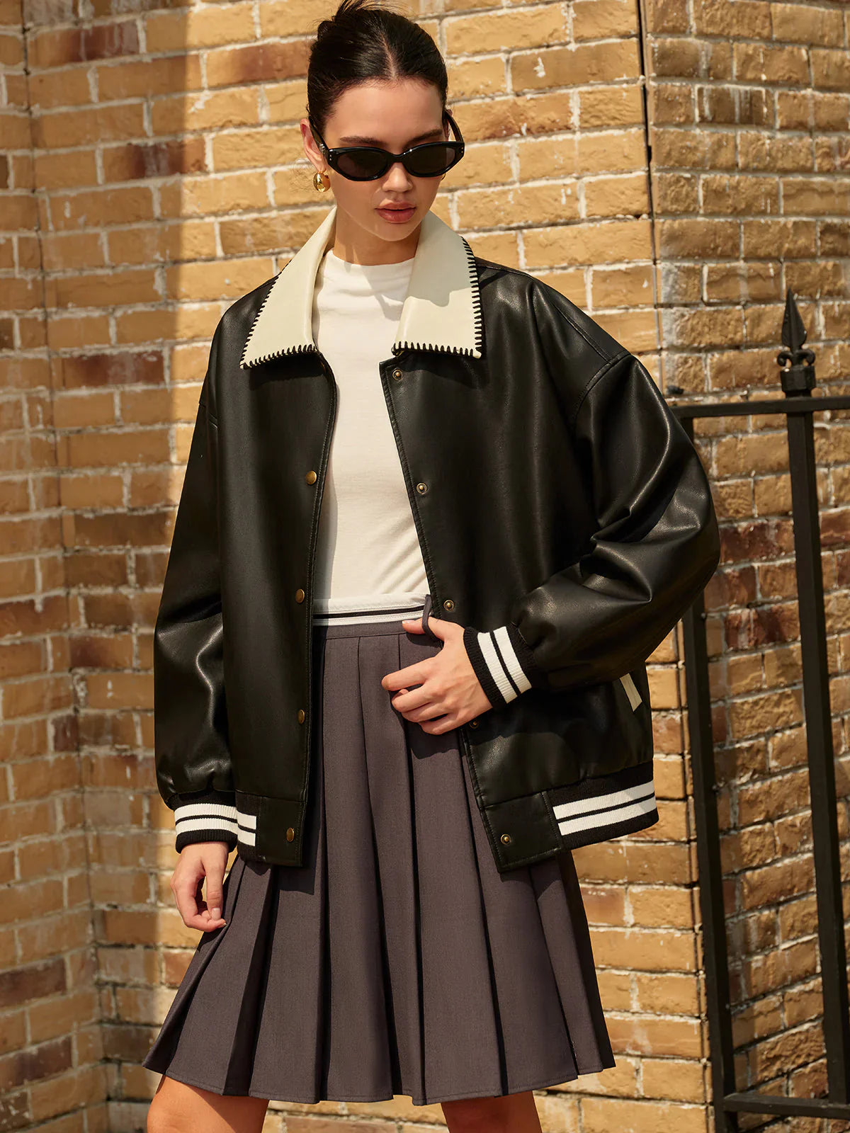 Chaqueta Varsity Oversize con Cierre de Presión para Mujer | Ideal para Uso Diario