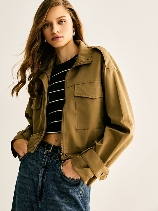 Chaqueta Utility Corta Con Bolsillos Frontales Para Mujer | Ideal Para Entretiempo