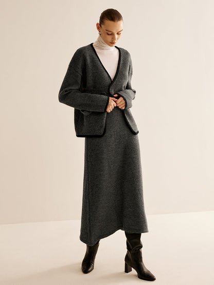 Conjunto de Dos Piezas con Cardigan Cruzado y Falda Larga Recta para Mujer | Ideal para Oficina o Uso en Casa
