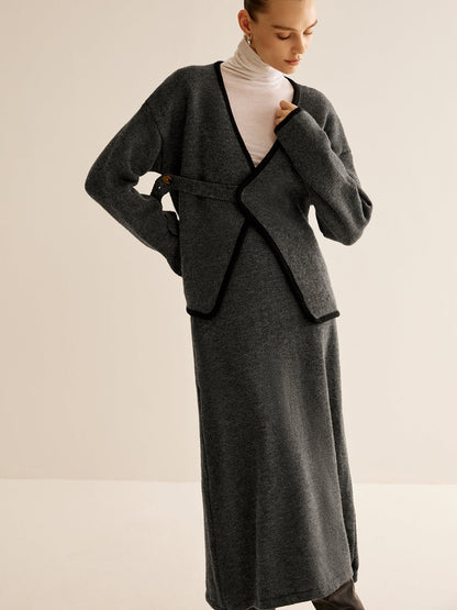 Conjunto de Dos Piezas con Cardigan Cruzado y Falda Larga Recta para Mujer | Ideal para Oficina o Uso en Casa
