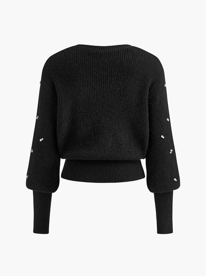 Jersey Con Perlas Decorativas Y Mangas Voluminosas Para Mujer | Ideal Para Uso Diario