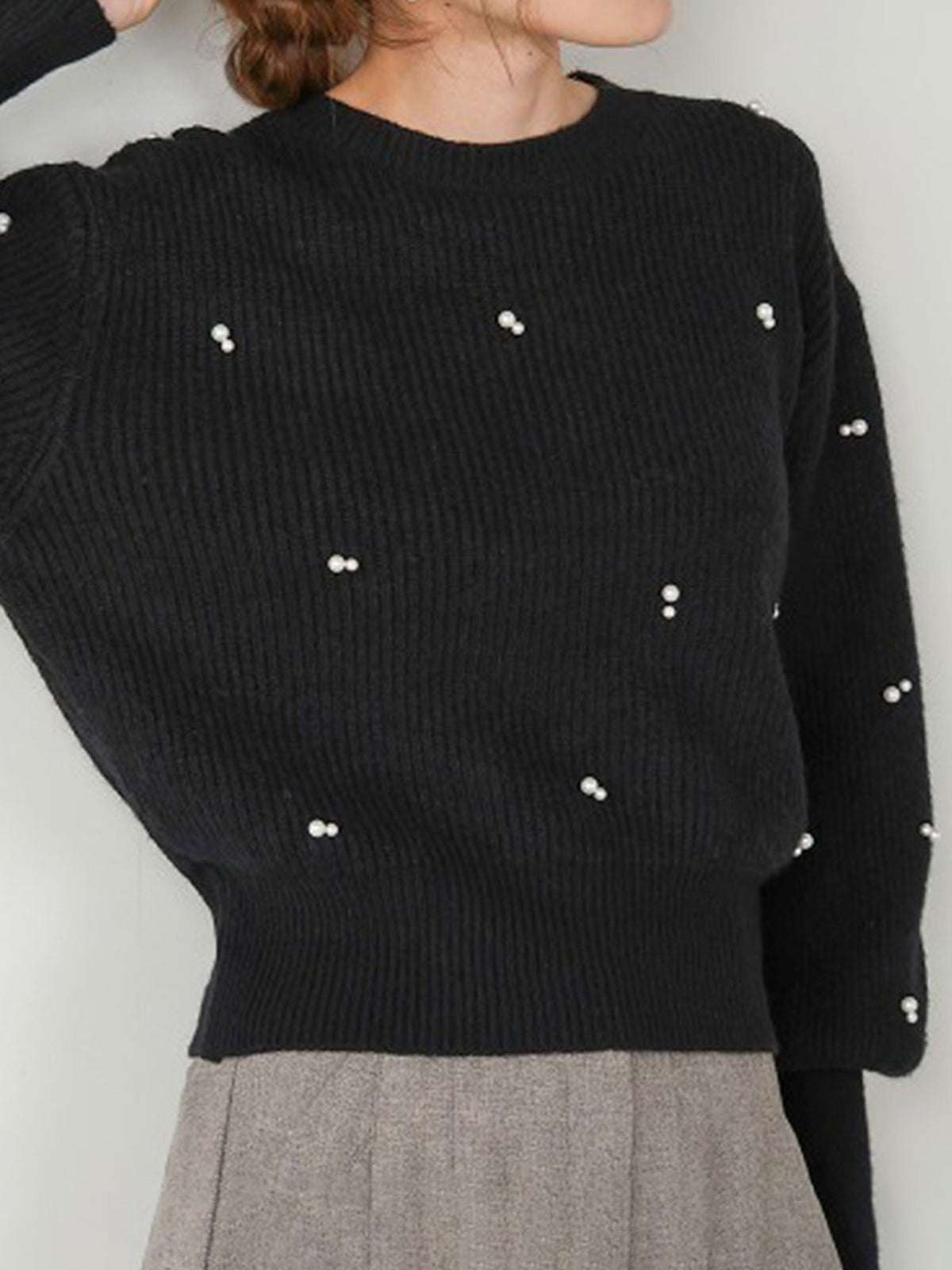 Jersey Con Perlas Decorativas Y Mangas Voluminosas Para Mujer | Ideal Para Uso Diario