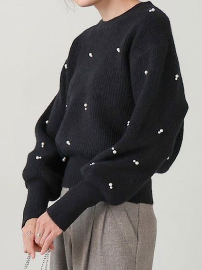 Jersey Con Perlas Decorativas Y Mangas Voluminosas Para Mujer | Ideal Para Uso Diario