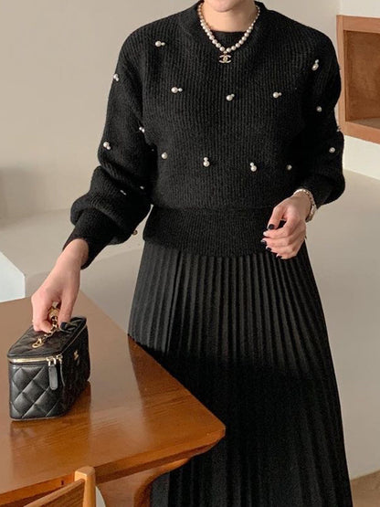 Jersey Con Perlas Decorativas Y Mangas Voluminosas Para Mujer | Ideal Para Uso Diario