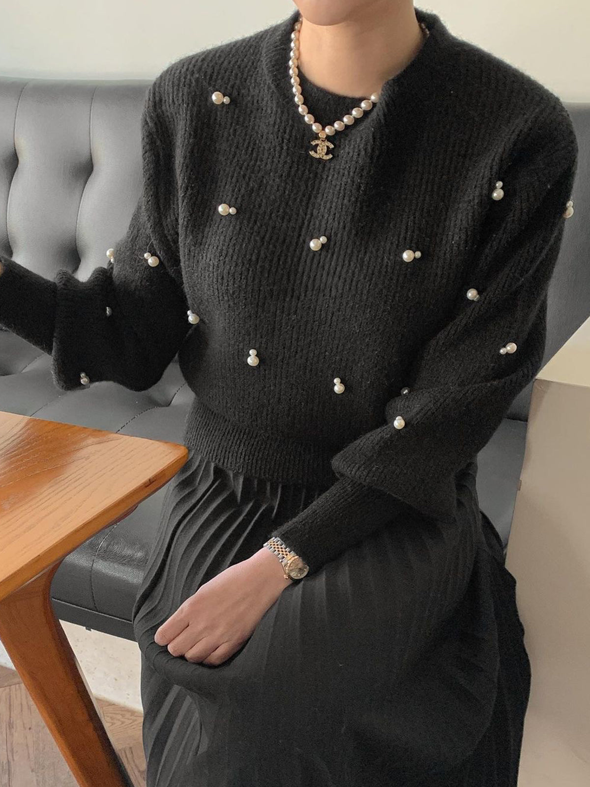 Jersey Con Perlas Decorativas Y Mangas Voluminosas Para Mujer | Ideal Para Uso Diario