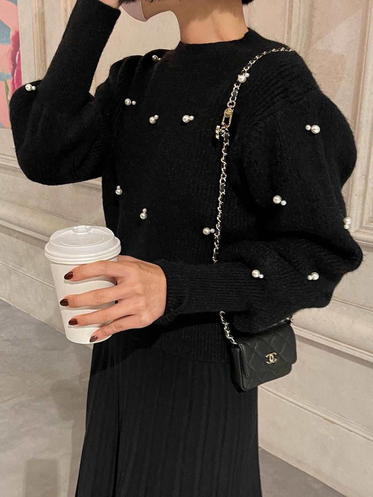 Jersey Con Perlas Decorativas Y Mangas Voluminosas Para Mujer | Ideal Para Uso Diario