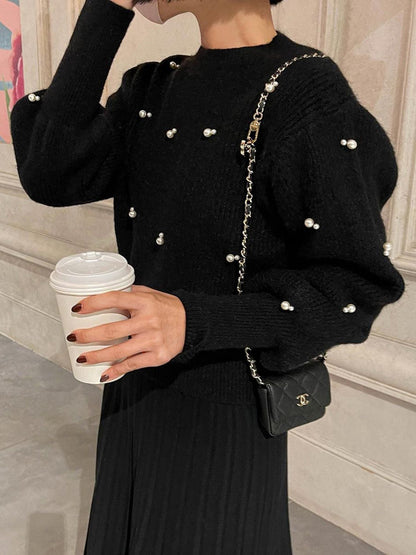 Jersey Con Perlas Decorativas Y Mangas Voluminosas Para Mujer | Ideal Para Uso Diario
