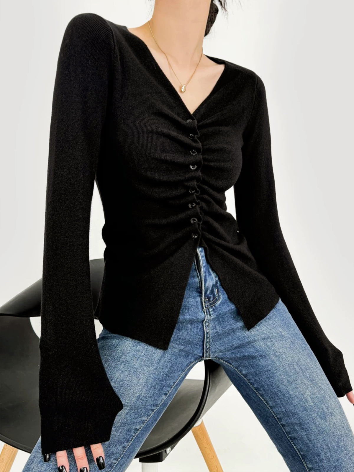 Top Con Fruncido Central Y Cuello En V Para Mujer | Ideal Para Uso Diario Y Ocasiones Informales