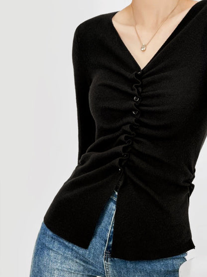 Top Con Fruncido Central Y Cuello En V Para Mujer | Ideal Para Uso Diario Y Ocasiones Informales