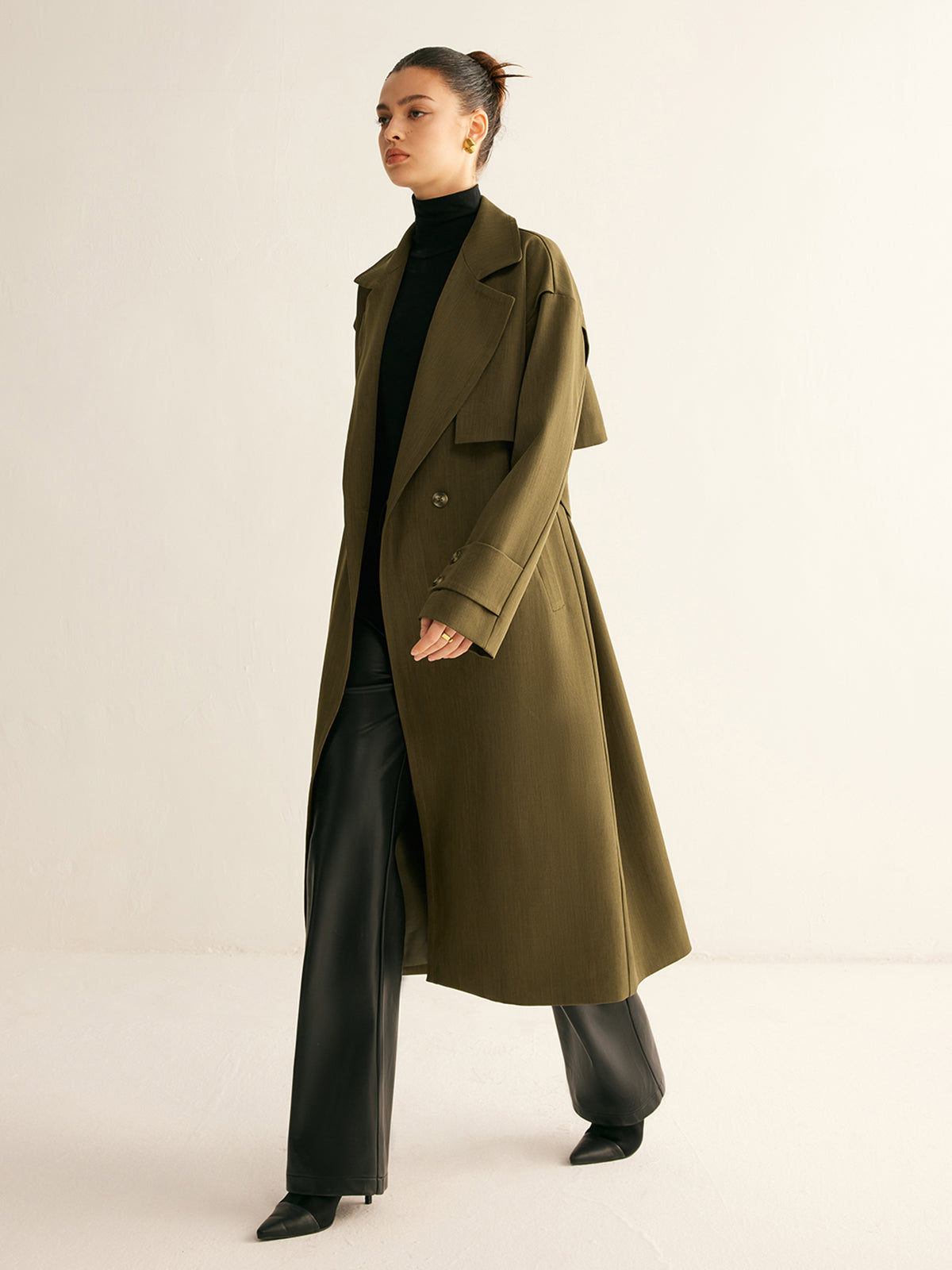 Trench Coat Largo Con Doble Botonadura Y Solapas Para Mujer | Ideal Para Entretiempo Y Superposición