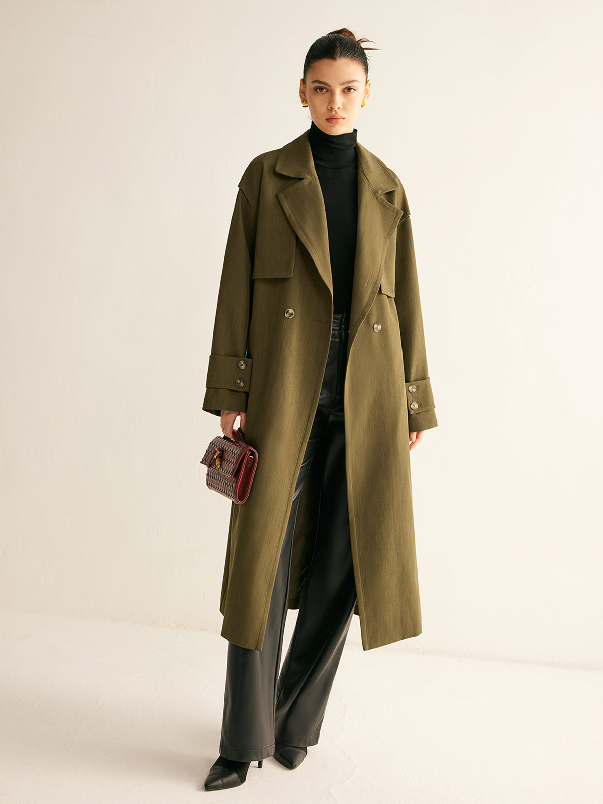 Trench Coat Largo Con Doble Botonadura Y Solapas Para Mujer | Ideal Para Entretiempo Y Superposición