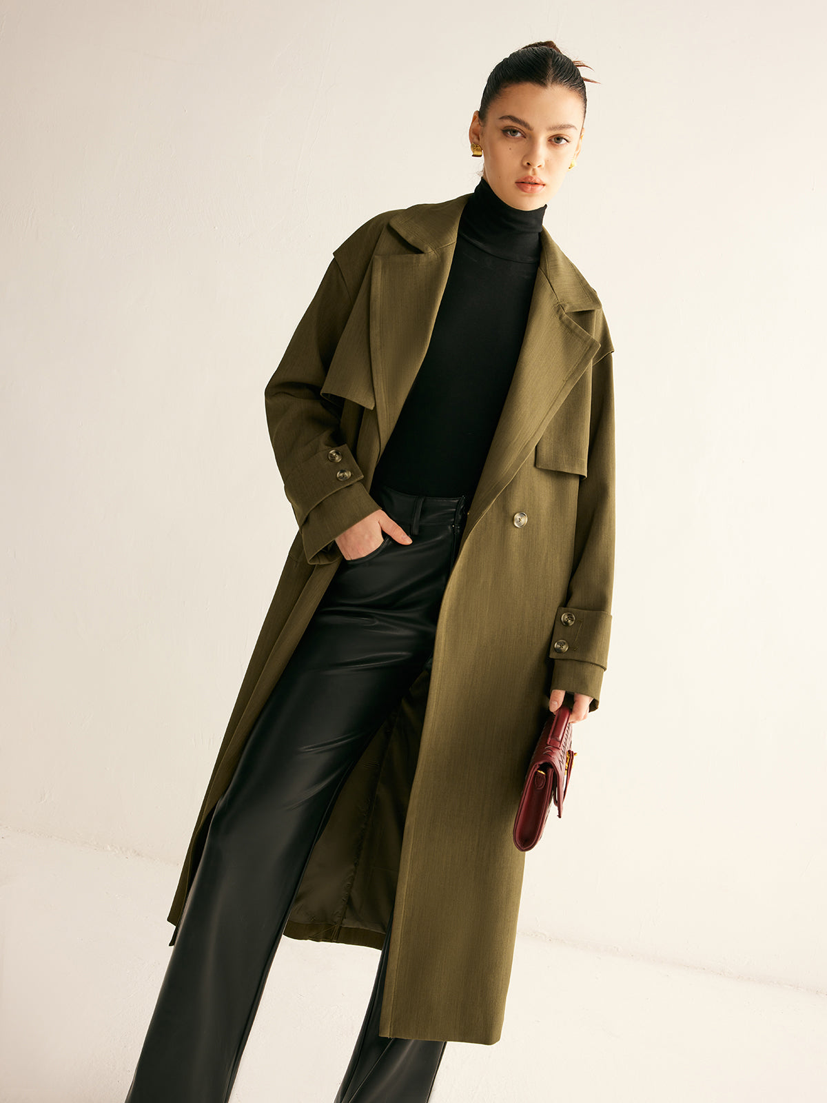 Trench Coat Largo Con Doble Botonadura Y Solapas Para Mujer | Ideal Para Entretiempo Y Superposición