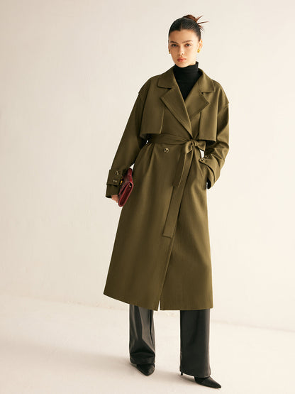 Trench Coat Largo Con Doble Botonadura Y Solapas Para Mujer | Ideal Para Entretiempo Y Superposición