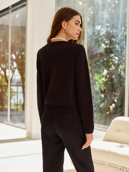 Cárdigan Negro con Cierre de Botones y Bolsillos Decorativos para Mujer | Ideal para Oficina y Ocasiones Formales