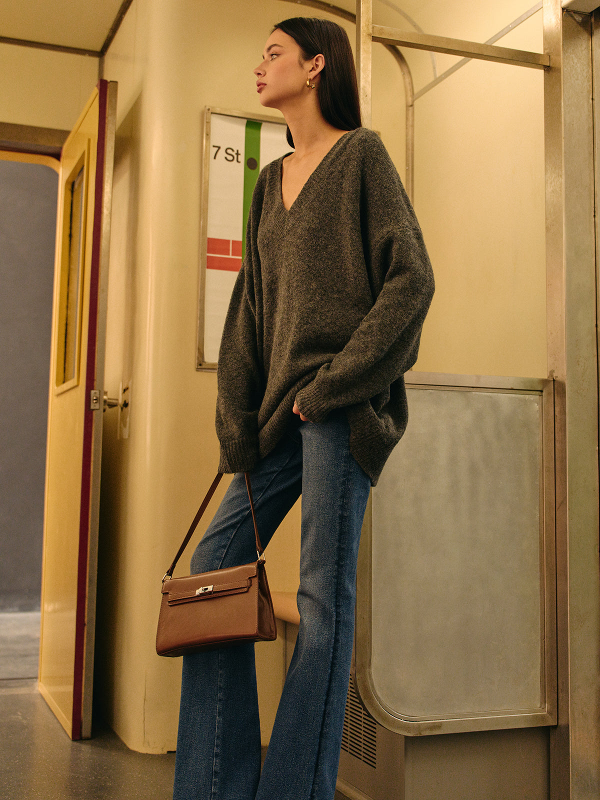 Suéter Oversize Con Cuello En V Y Hombros Caídos Para Mujer | Ideal Para Uso Diario Y Salidas Informales