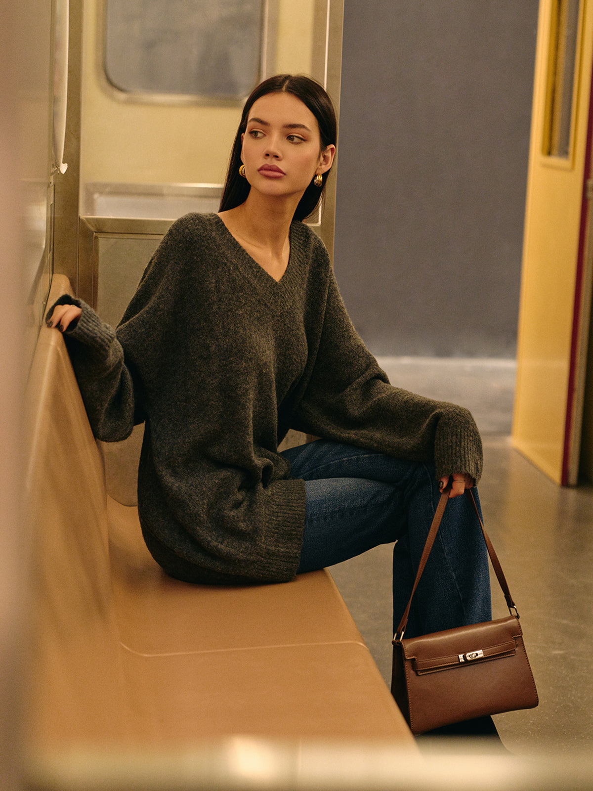 Suéter Oversize Con Cuello En V Y Hombros Caídos Para Mujer | Ideal Para Uso Diario Y Salidas Informales