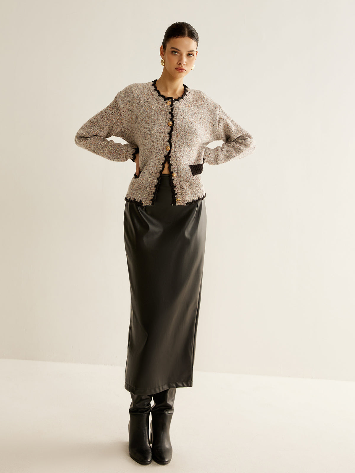 Cárdigan con Textura Tipo Tweed y Botones Frontales para Mujer | Ideal para Uso Diario